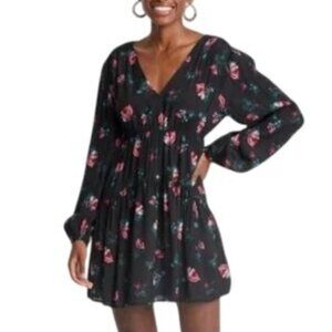 A New Day Women's Floral Balloon Long Sleeve Dropped Waist Mini A-Line Dress -XS